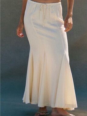 Free People Free-est Cream Drawcord Linen Mermaid Maxi Skirt NWT